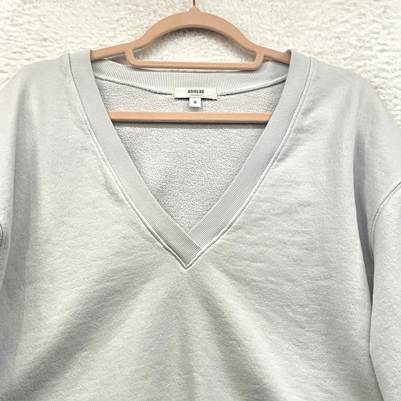 Agolde Sweatshirt Womens Medium White Pullover Low V Neck Balloon Sleeve Relaxed - Picture 4 of 10